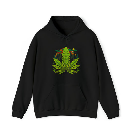 Pot Leaf Mountain Scene Heavy Blend™ Hooded Sweatshirt